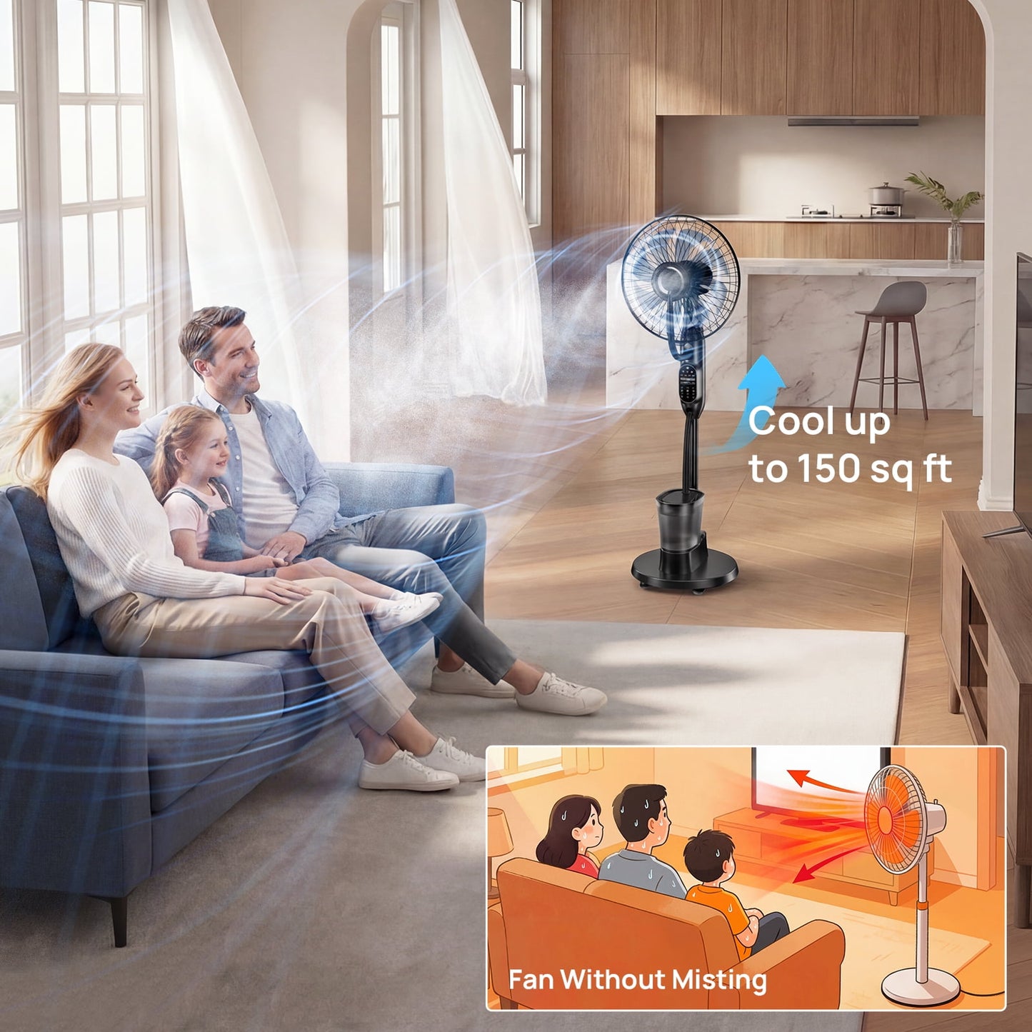 Pedestal Misting Fan, Mist Fan Mister Cooling Fan with 2.6L Large Water Tank, 9 Speeds Misting Standing Fan, Floor Fan with Remote for Home Bedroom Patio Outdoor