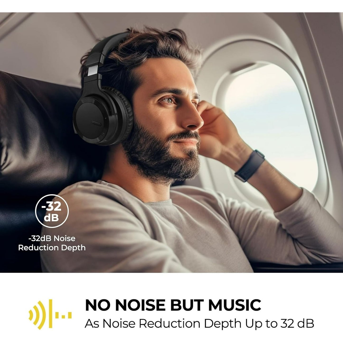 COWIN Bluetooth Headphones Active Noise Cancelling Headphones Wireless Headphones Over Ear with Mic Deep Bass, Comfortable Protein Earpads, 30 Hours Playtime for Travel/Work, Black
