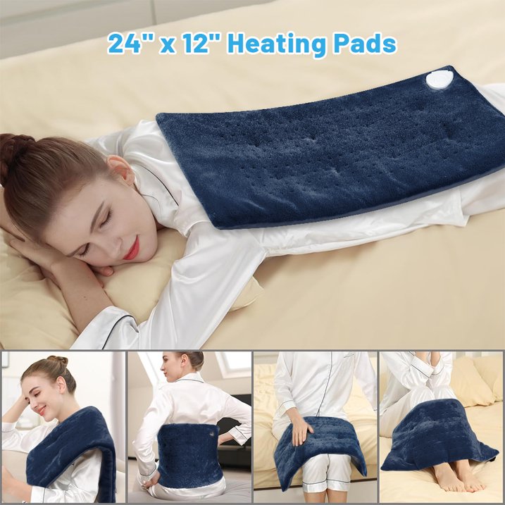 12" x 24" Heating Pad for Back Neck and Shoulder Pain Relief with 3 Heat Settings, Auto Shut Off, Machine Washable, Blue
