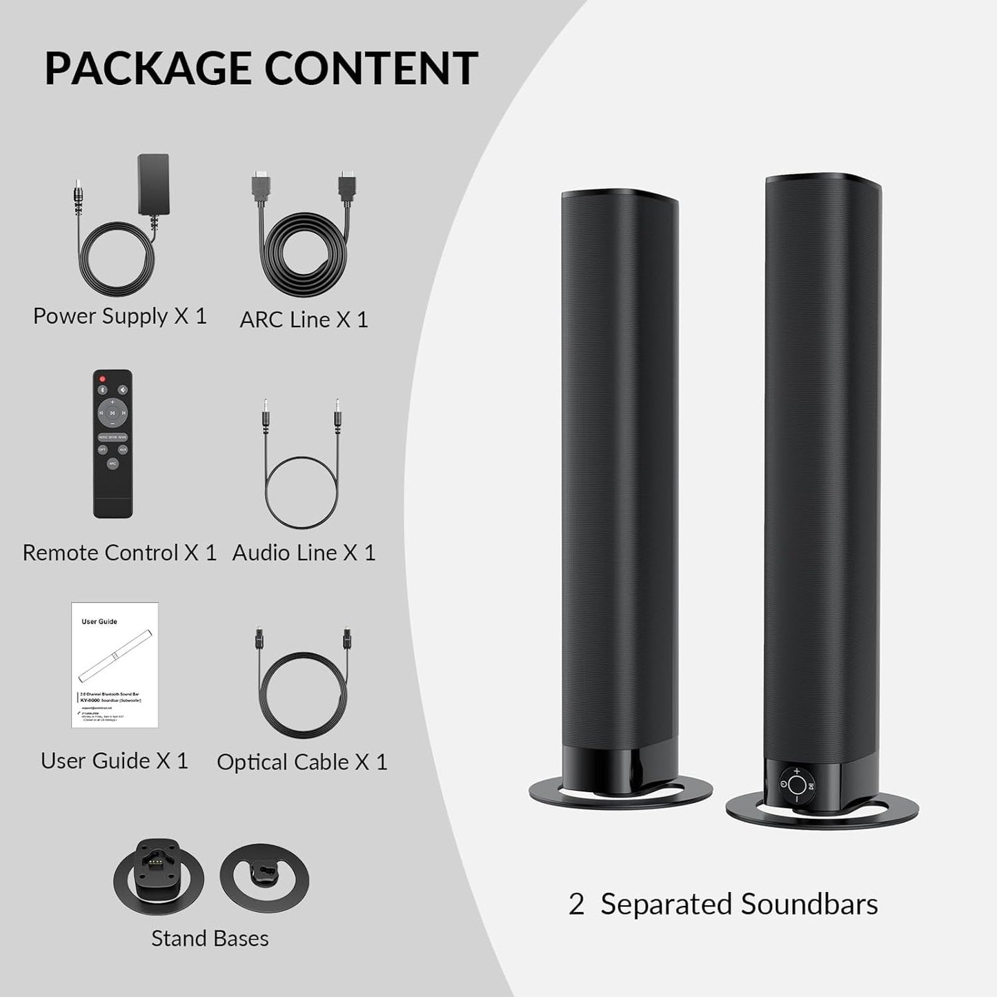 COWIN Sound Bar for TV, 2-in-1 Detachable Soundbar with Auto Volume Boost, TV Speakers with 3 EQ Modes, Bluetooth 5.3/ARC/Opt/AUX Connection for PC/Gaming/Projectors