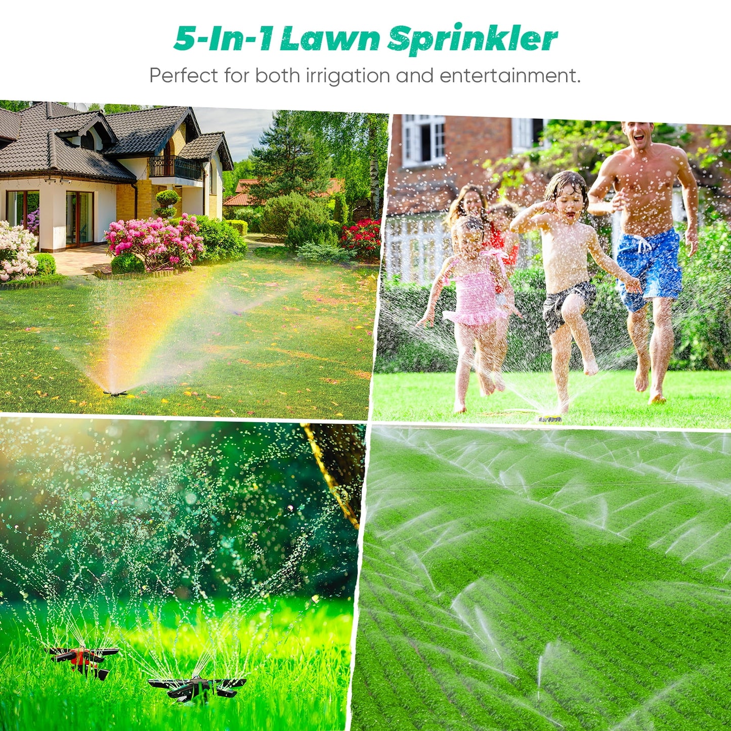 Sprinklers for Yard, Large Coverage Area, 5 Arms, 20 Nozzles, Household Automatic Irrigation System for Plants