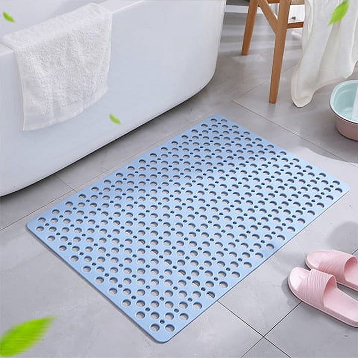 Cowin Bathroom Non Slip Shower Mat, 30L x 17W Inch Super Soft PVC Bath Mat with Suction Cup, Soft Bathroom Mat with Drain Hole, Blue