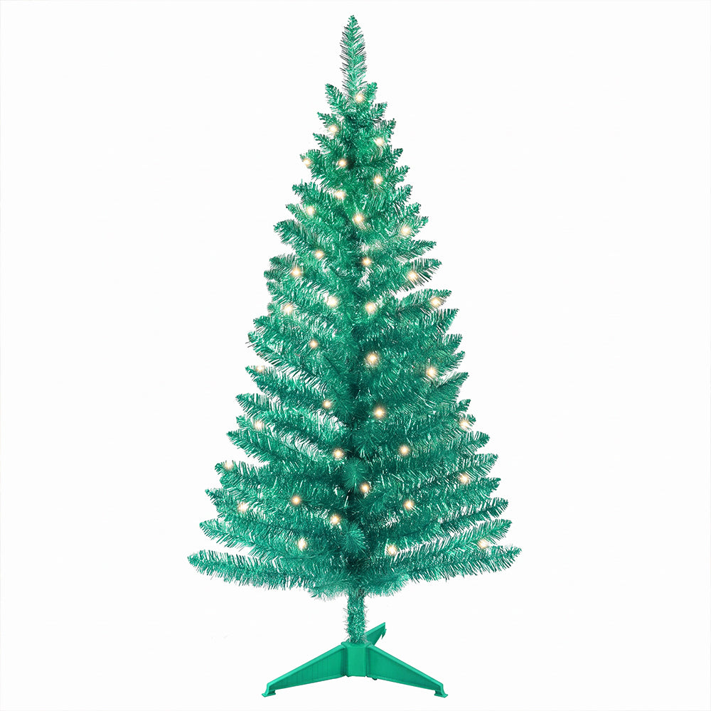 Cowin 4ft Artificial Christmas Tree,Pre-lit Tinsel Pine Spruce Tree, Small Xmas Tree for Home, Office and Party,Green