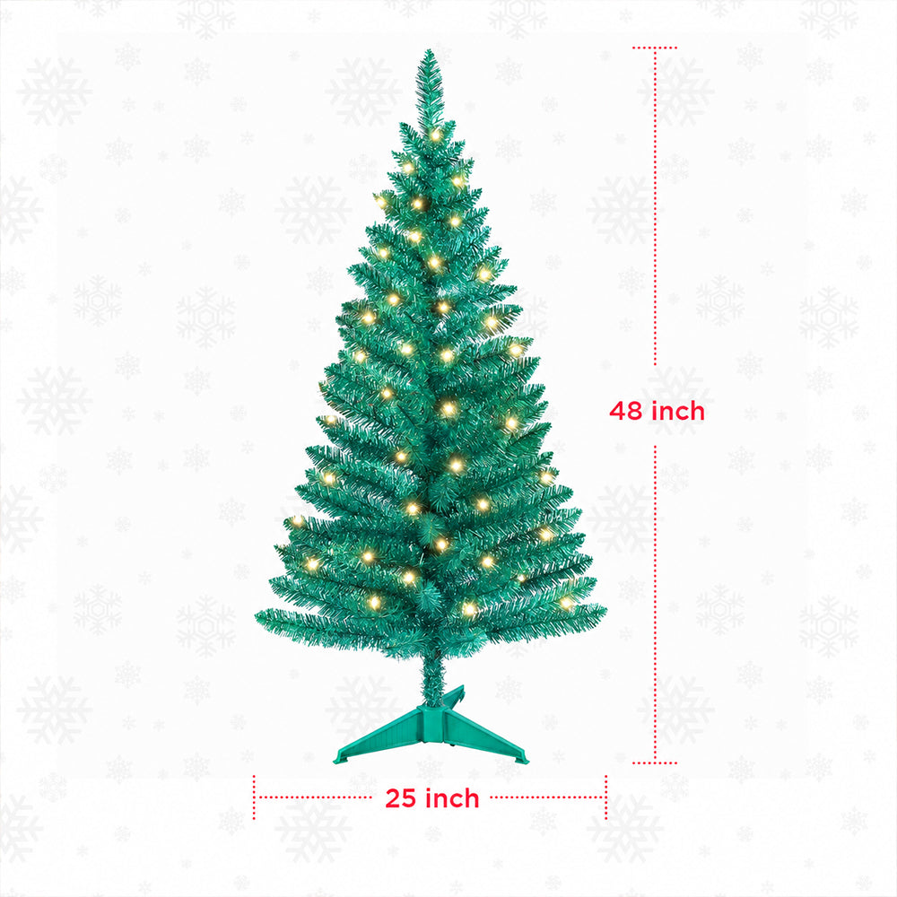 Cowin 4ft Artificial Christmas Tree,Pre-lit Tinsel Pine Spruce Tree, Small Xmas Tree for Home, Office and Party,Green