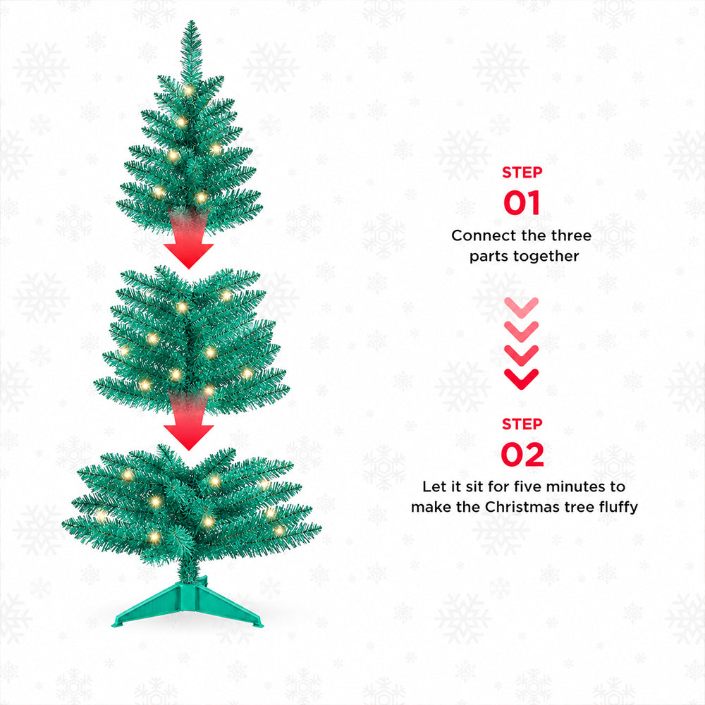 Cowin 4ft Artificial Christmas Tree,Pre-lit Tinsel Pine Spruce Tree, Small Xmas Tree for Home, Office and Party,Green