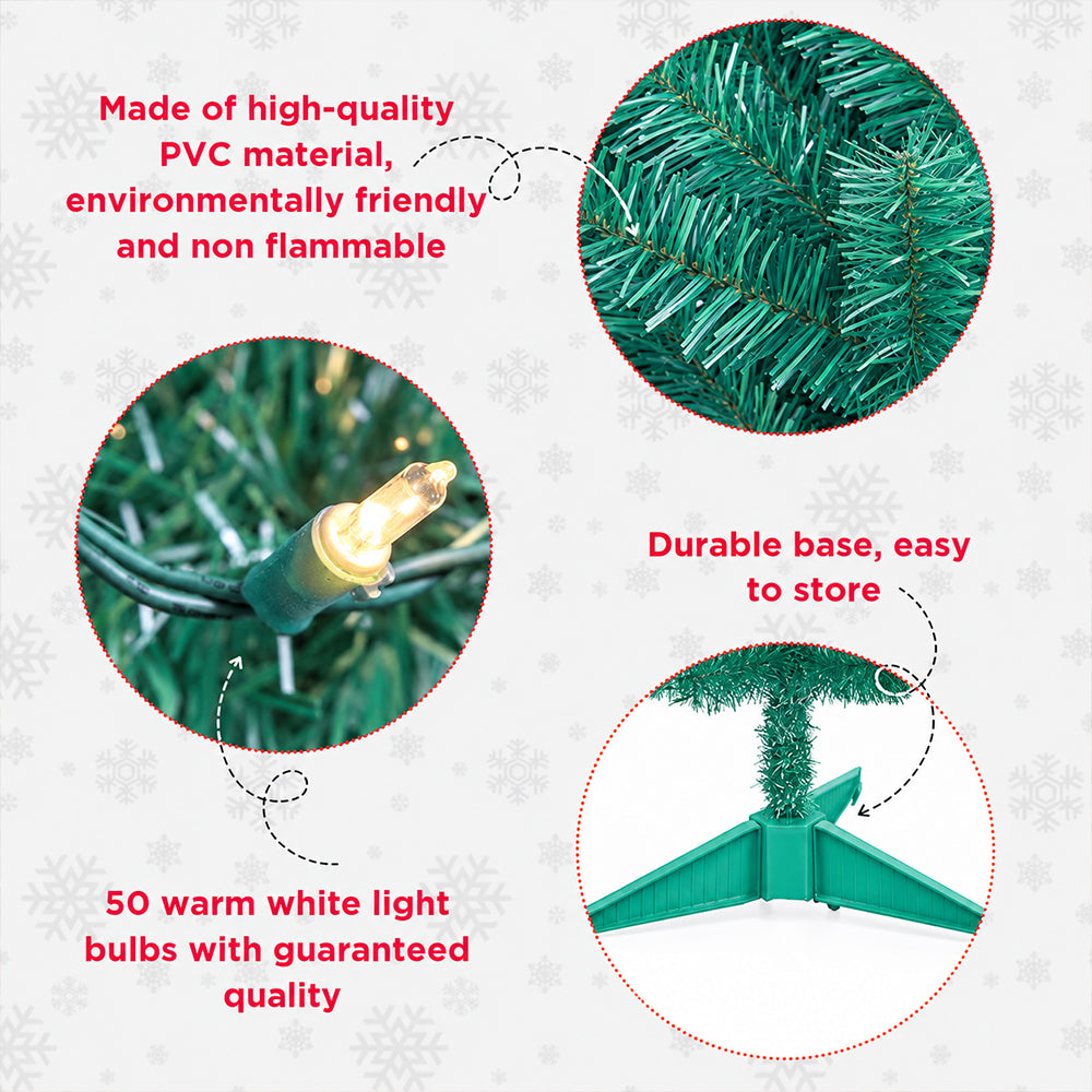 Cowin 4ft Artificial Christmas Tree,Pre-lit Tinsel Pine Spruce Tree, Small Xmas Tree for Home, Office and Party,Green