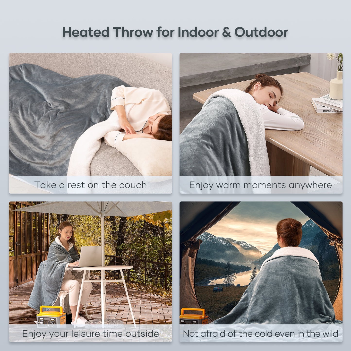 COWIN Electric Blanket, Brushed Flannel+Cotton Fleece, 10 Heating Levels and 1-8 Hour Automatic Shutdown, Machine Washable, Gray, 72 "x 84"