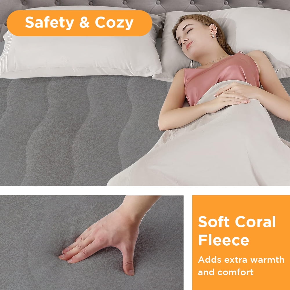 Heated Mattress Pad Queen Size,80"x60" Electric Bed Warmer with Dual Controller 6 Heat Settings & Auto Off,Deep Pocket Fit Machine Washable,Gray