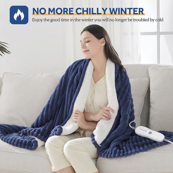 Cowin Heated Electric Throw Blanket, 50"x60", 6 Heat Levels, Auto-Off Timer, Machine Washable, Azure Blue