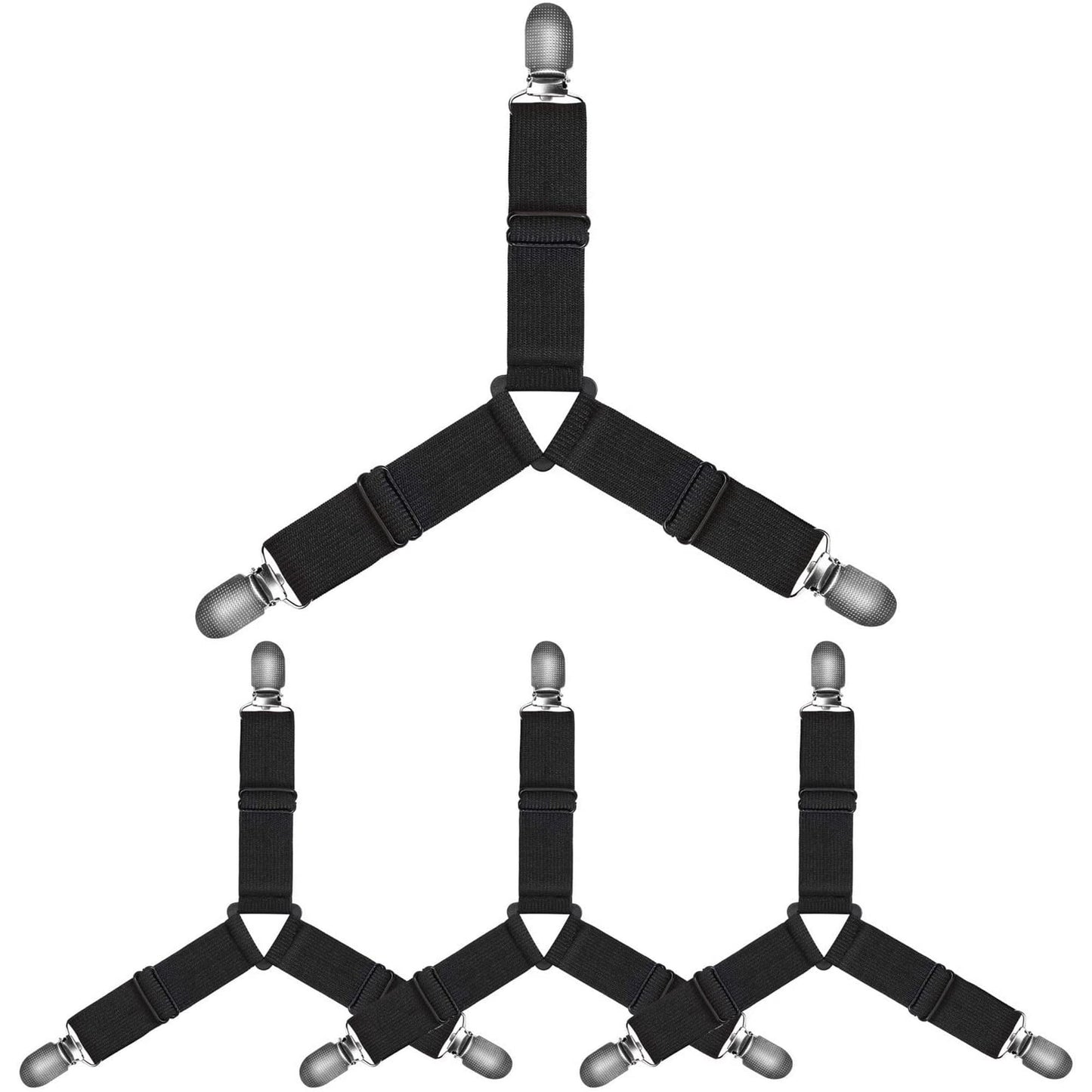 Adjustable Bed Sheet Holder Straps, Triangle Non-Slip Elastic Mattress Corner Clips with Heavy Duty Grippers Clips (Set of 4)
