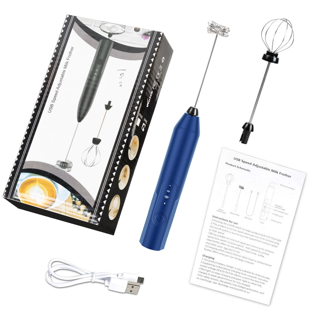 Milk Frother Wand Drink Mixer - Handheld Milk Frother Electric Whisk - Easy-Clean Stainless Steel Frother Wand & Mini Blender - Electric Coffee Frother for Milk Coffee Lattes