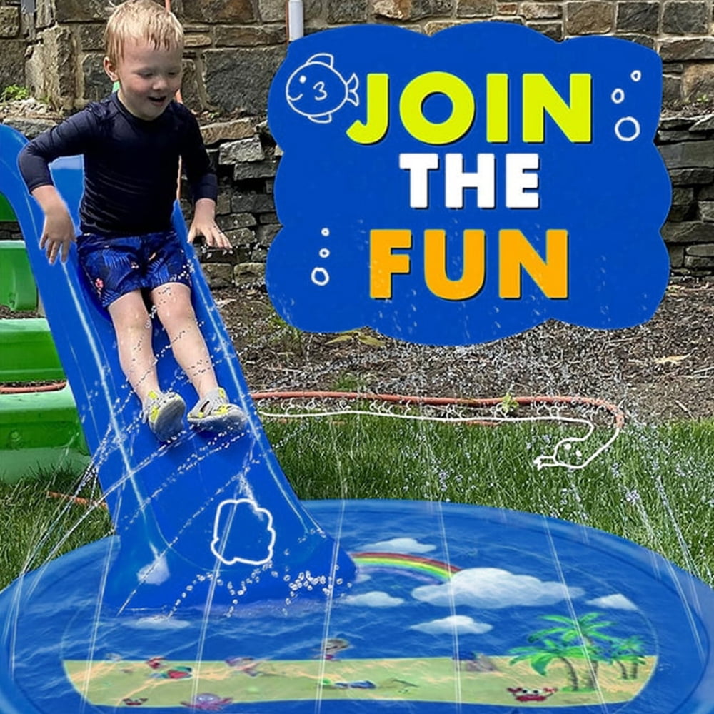 Splash Pad, Sprinkler for Kids and Wading Pool for Learning – Dog Sprinkler Pool, 67’’ Inflatable Water Summer Toys – Outdoor Play Mat for Babies & Toddlers，Blue