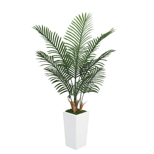 Cowin 5FT Artificial Palm Tree, Fake Tree with White Tall Planter, Faux Tropical Areca Floor Plant in Pot