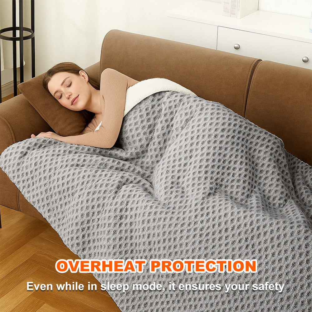 50"×60" Electric Blanket Heated Throw Blanket with 6 Heating Levels and 8 Time Settings Washable, Dark Grey
