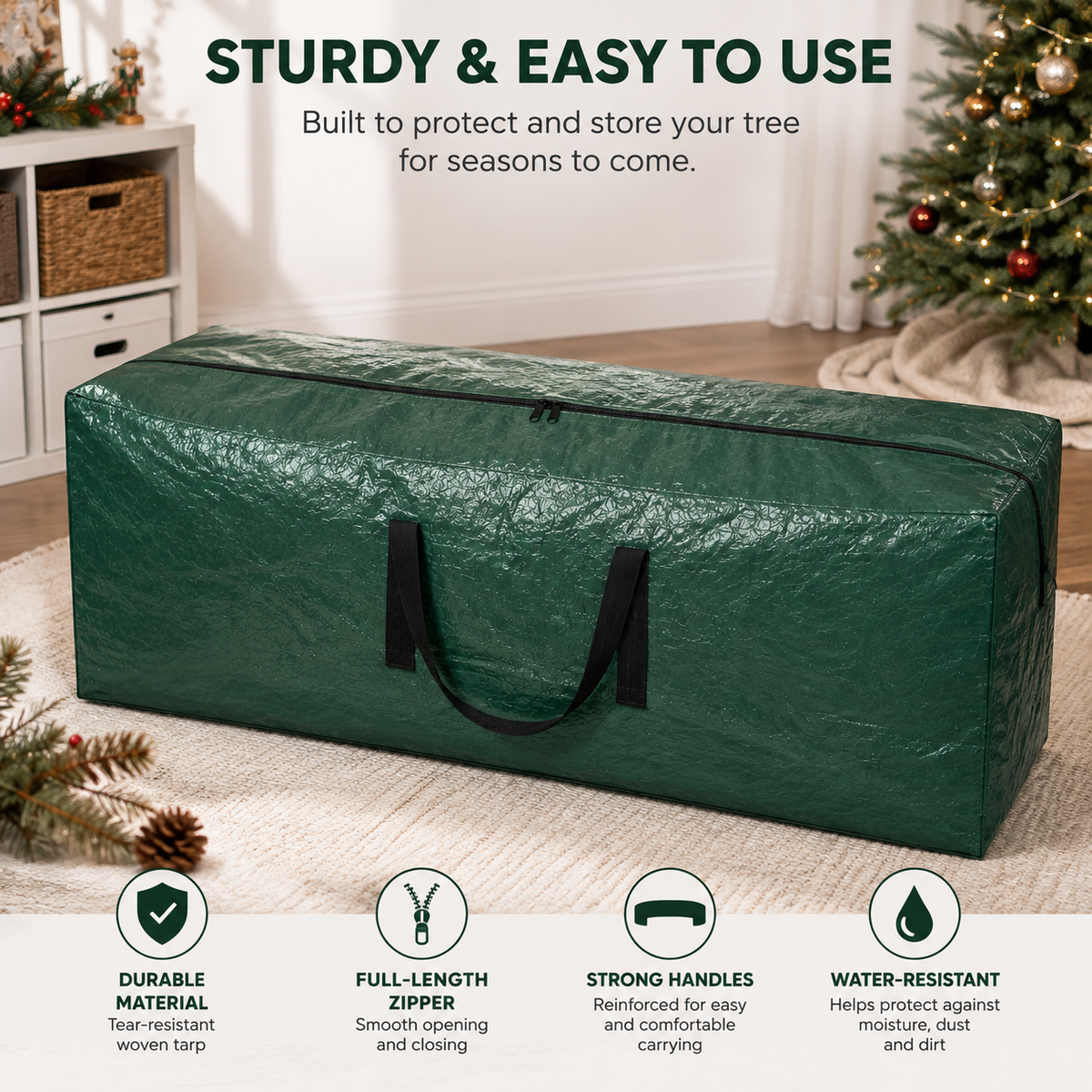 Cowin 9 ft Christmas Tree Storage Bag , for Big Artificial Xmas Tree/Holiday Trees, Green (60X20X30in)