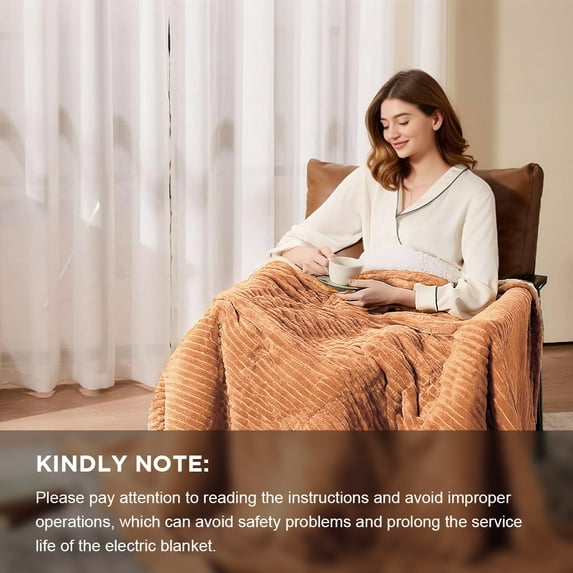 COWIN Electric Blanket Full Size, Brushed Flannel+Cotton Fleece, 10 Heating Levels and 1-8 Hour Automatic Shutdown, Machine Washable, Brown,72 "x 84"