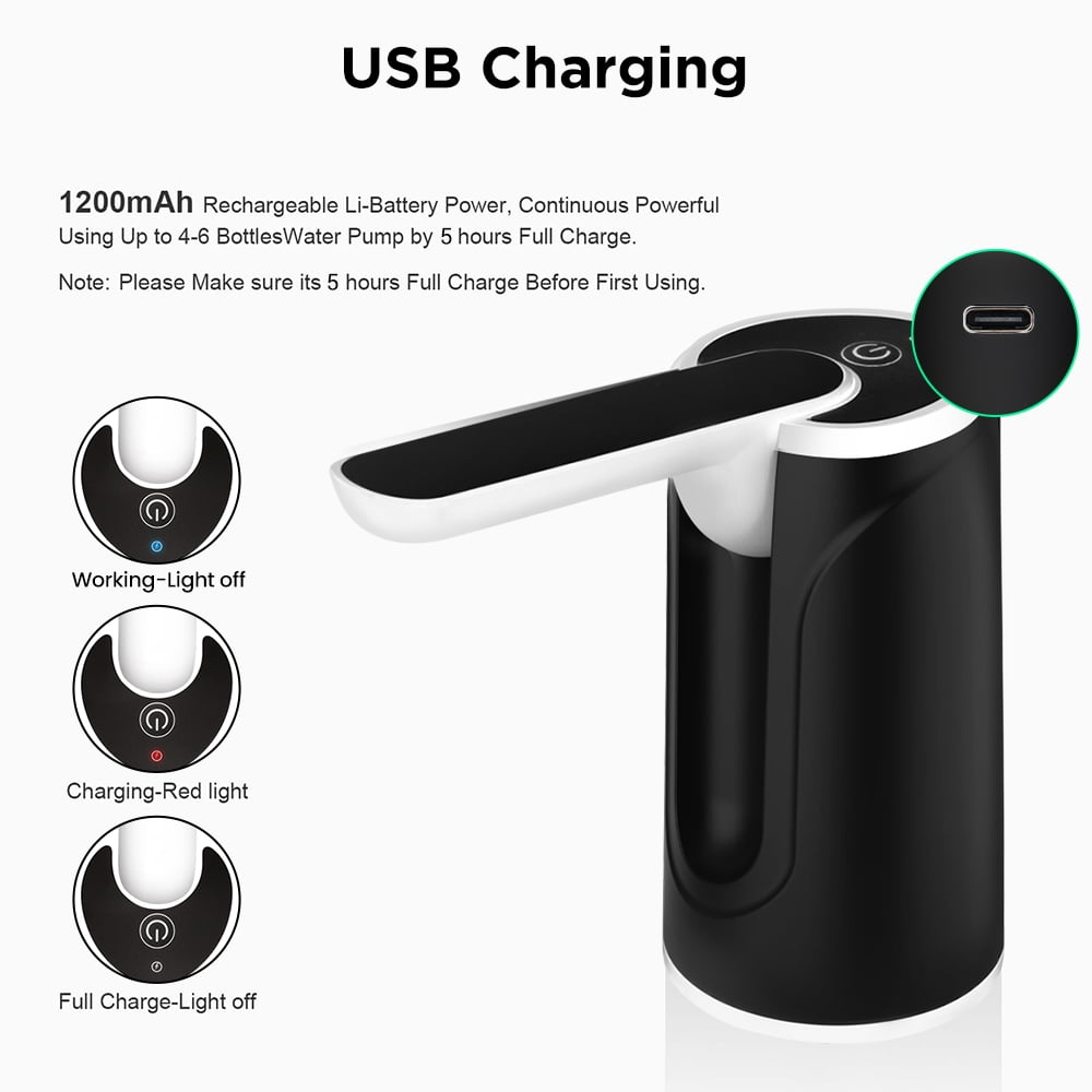Cowin Water Bottle Dispenser Portable Electric Water Bottle Pump, for Universal 5 Gallon Bottle, for Home Kitchen Office Outdoor Use, Black