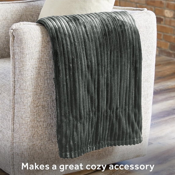 Cowin Heated Blanket Electric King Striped Flannel Blanket 90"x100" Electric Blanket with 10 Heat Settings 8 Hour Timer Auto Shut Off, Dark Grey