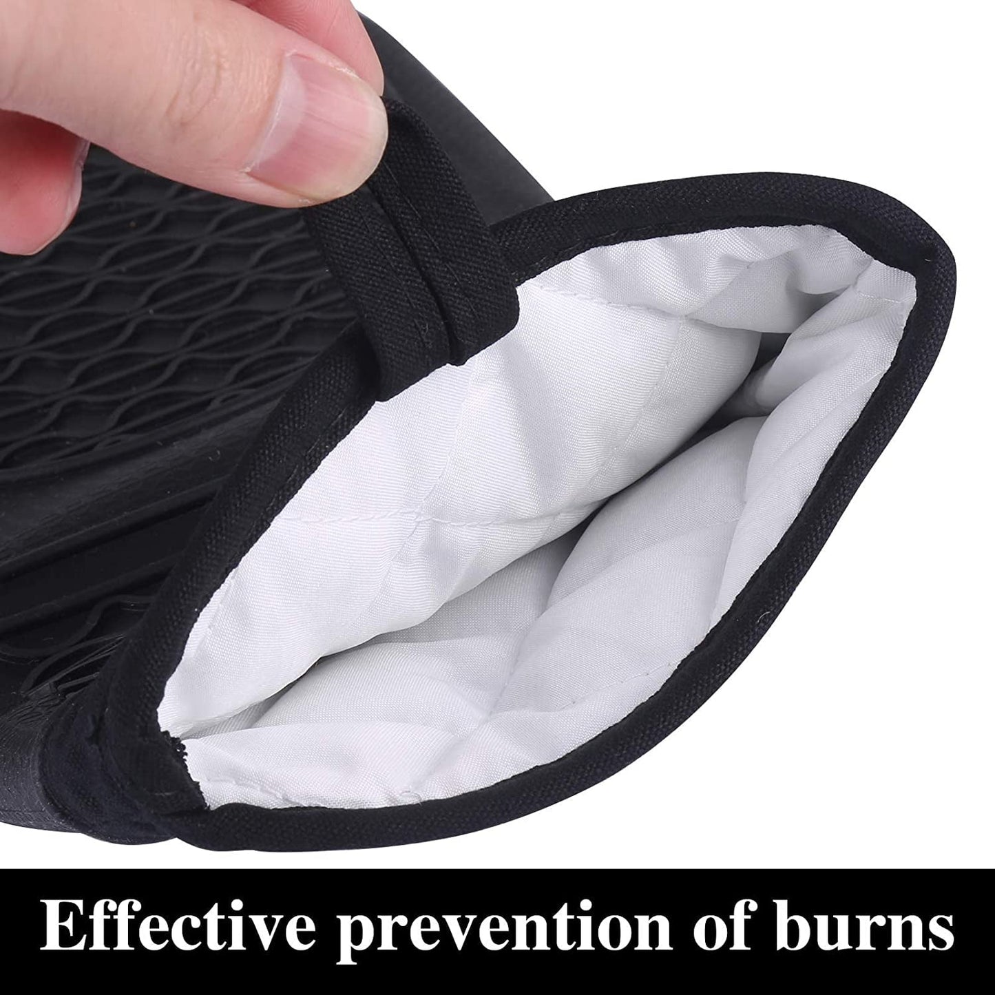 Silicone Oven Mitts Heat Resistant Oven Gloves to 446℉ Non-Slip with Quilted Liner Mitts for Cooking Baking and BBQ, Black