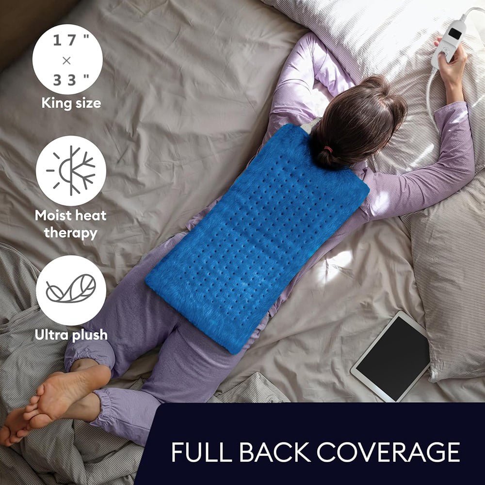 Cowin 33"x17" Heating Pad Portable Heating Pad for Shoulder Neck, 2 Hours Auto Shut-off & 4 Temperatures, Blue