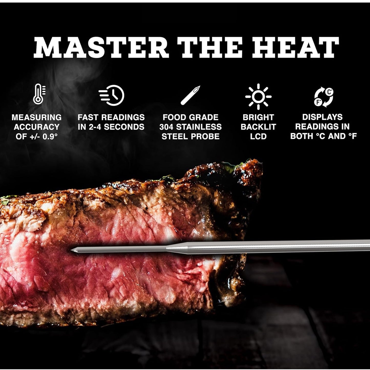 Cowin Meat Thermometer Digital with Food-Grade Stainless Steel Temperature Probe, IP66 Waterproof, Food Thermometer for Cooking Kitchen and Outside BBQ