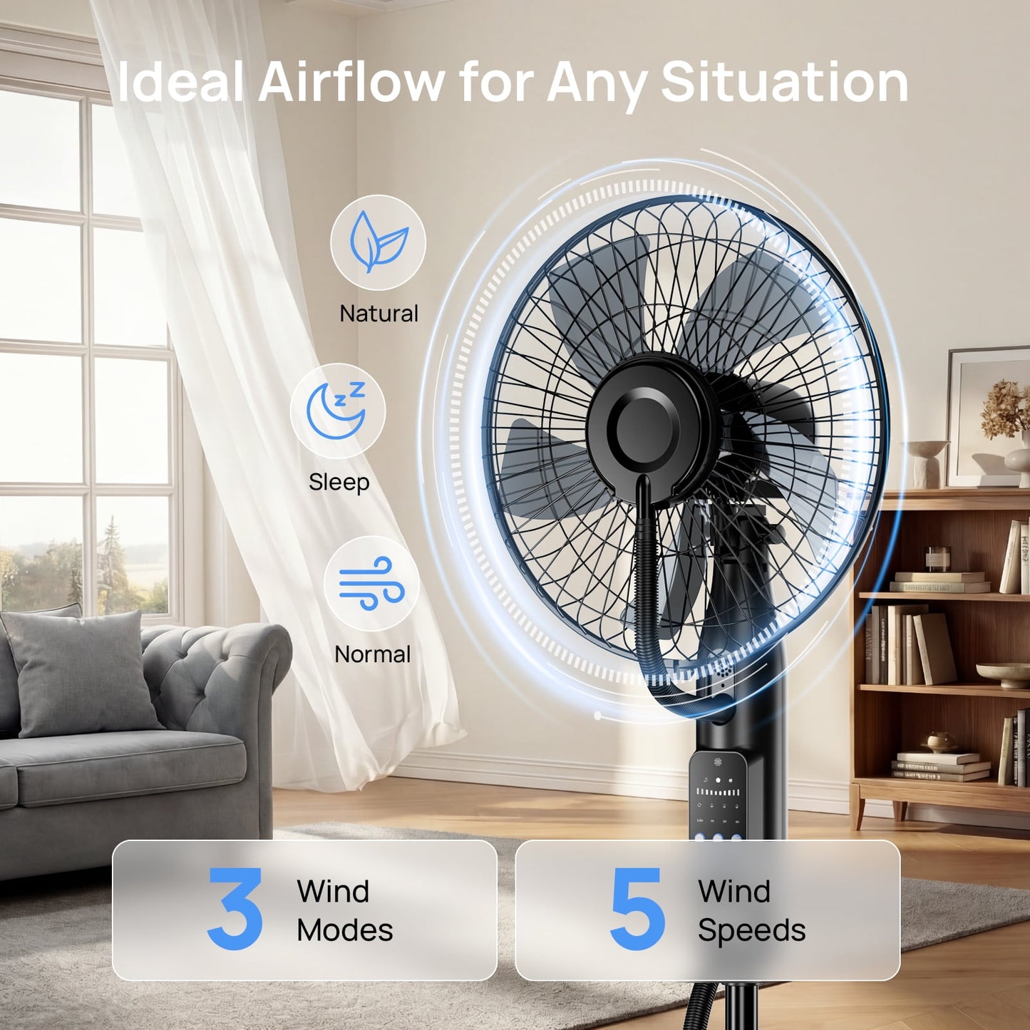Pedestal Misting Fan, Mister Cooling Fan with 4L Large Water Tank, 5 Speeds 3 Modes Misting Standing Fan, Floor Fan with Remote for Home Bedroom Patio Outdoor
