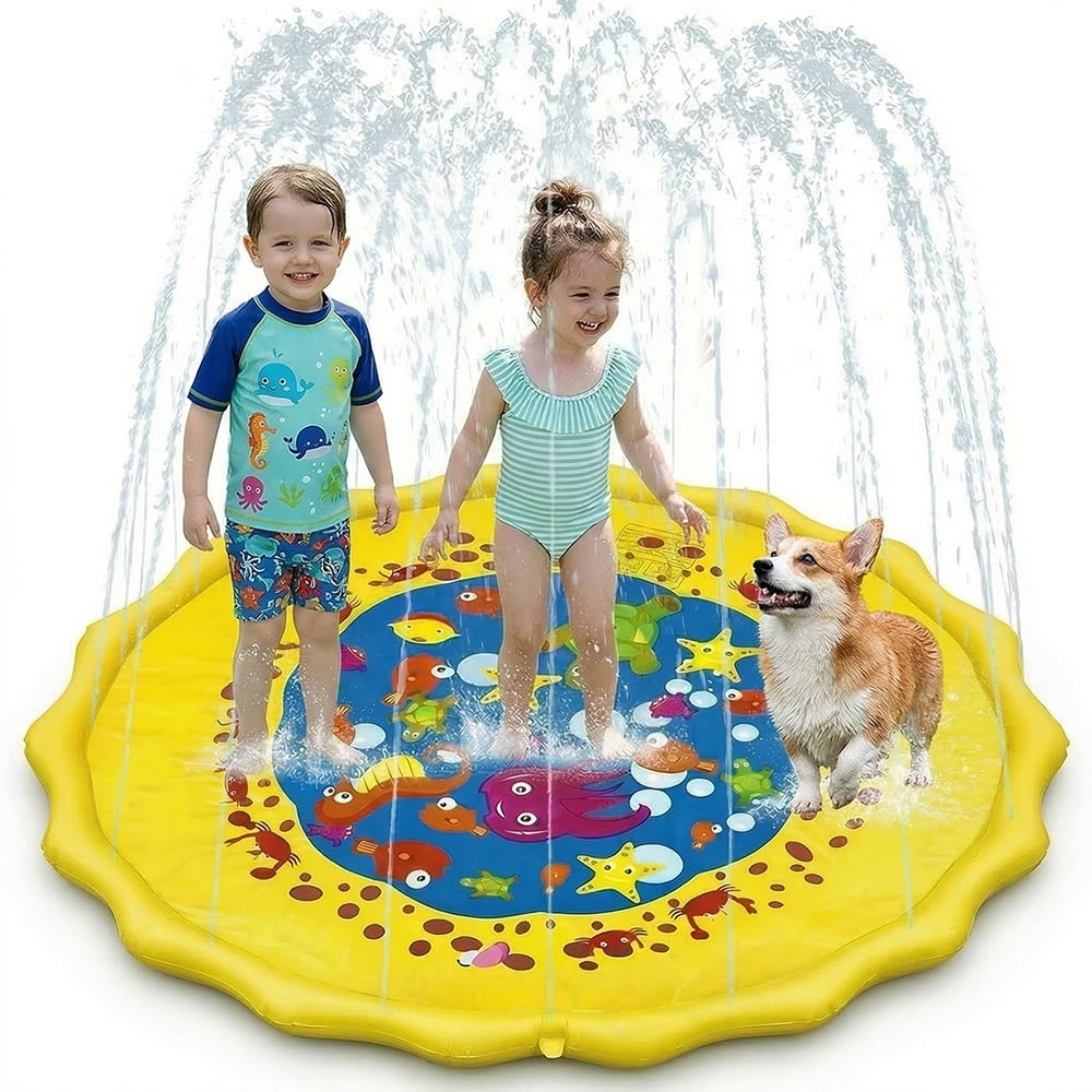 Splash Pad for Toddlers, Outdoor Sprinkler for Kids, 67" Summer Water Toys Inflatable Wading Baby Pool for Girls Boys Pets Dog, Yellow