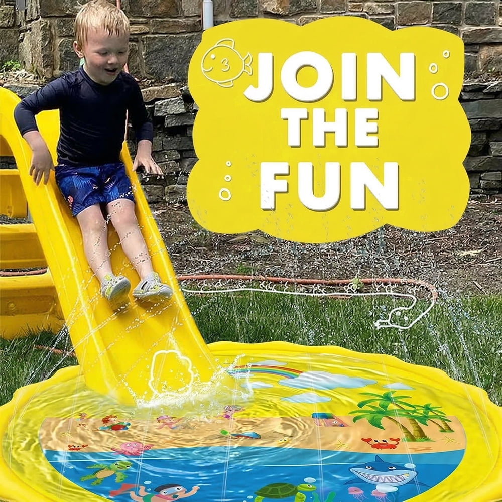 Splash Pad, Sprinkler for Kids and Wading Pool for Learning – Dog Sprinkler Pool, 67’’ Inflatable Water Summer Toys – Outdoor Play Mat for Babies & Toddlers，Yellow
