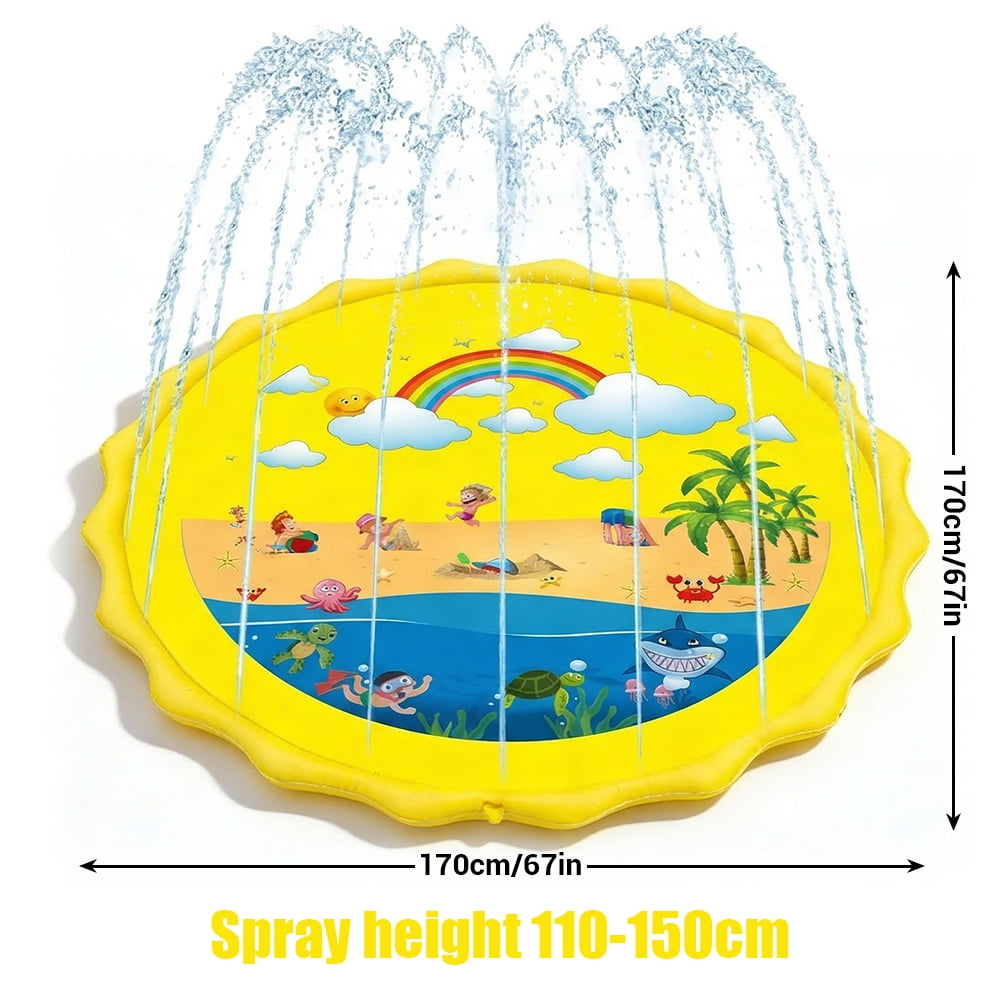 Splash Pad, Sprinkler for Kids and Wading Pool for Learning – Dog Sprinkler Pool, 67’’ Inflatable Water Summer Toys – Outdoor Play Mat for Babies & Toddlers，Yellow