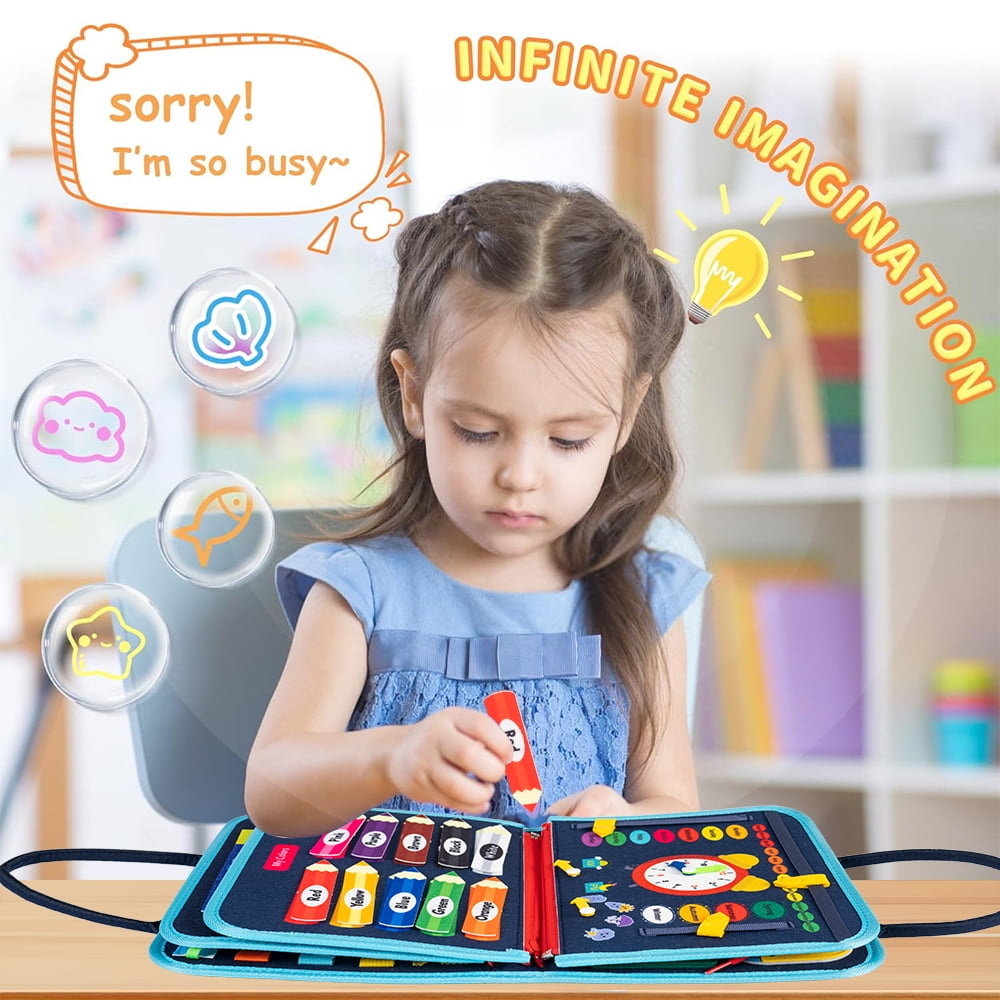 Cowin Busy Board Montessori Toys for Toddler Boy Birthday Gifts, Busy Book Learning Toys for Toddlers 1-4, Educational Learning Toy for Airplane Car Travel, Blue