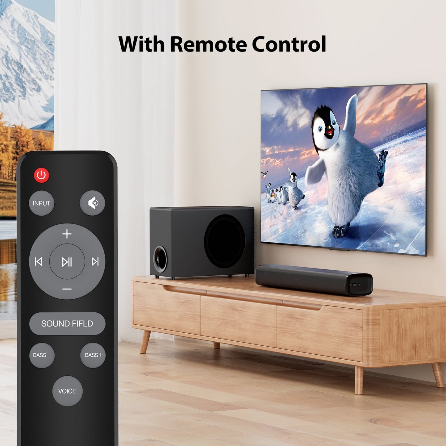 Upgraded Bluetooth Sound Bar for TV with Subwoofer, Deep Bass, ARC/Optical/AUX/Bluetooth Connect, Surround Sound System for PC/Gaming/Projectors/Gift