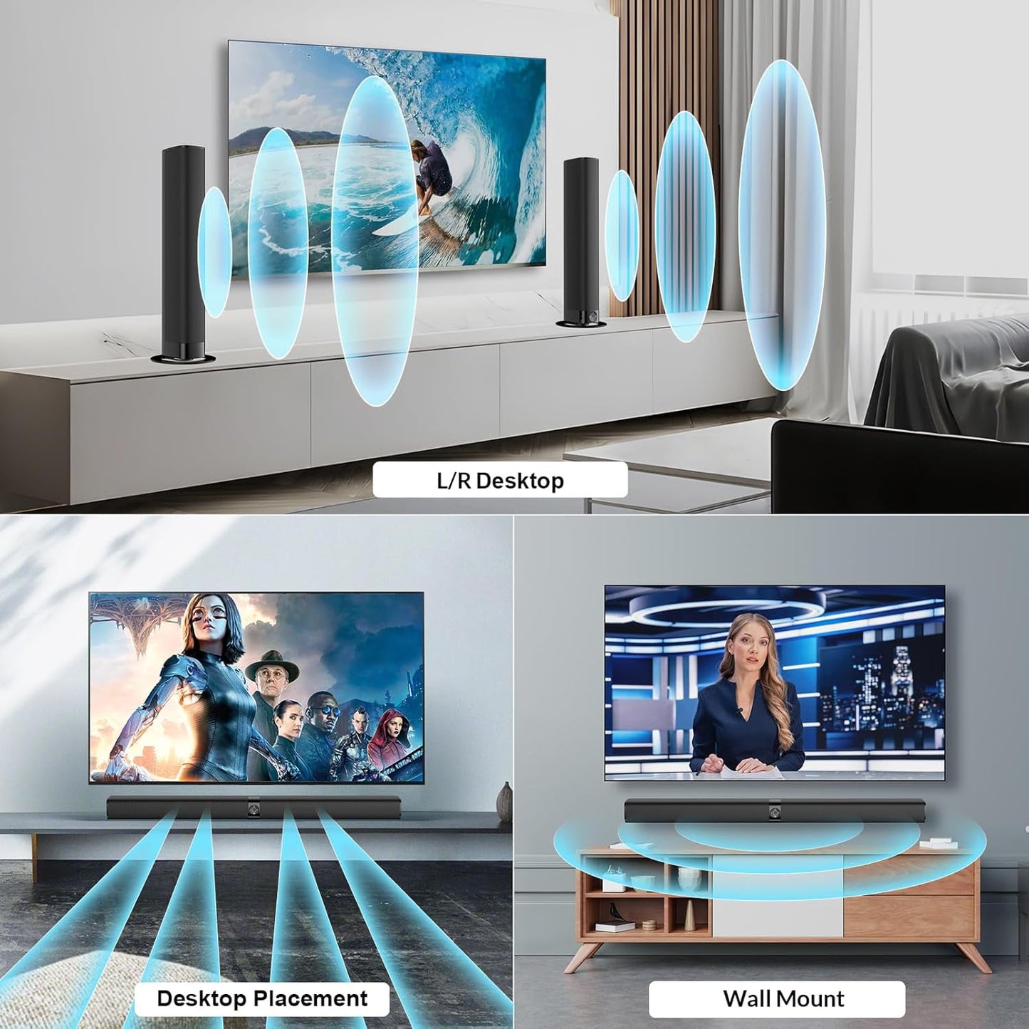 COWIN Sound Bar for TV, 2-in-1 Detachable Soundbar with Auto Volume Boost, TV Speakers with 3 EQ Modes, Bluetooth 5.3/ARC/Opt/AUX Connection for PC/Gaming/Projectors