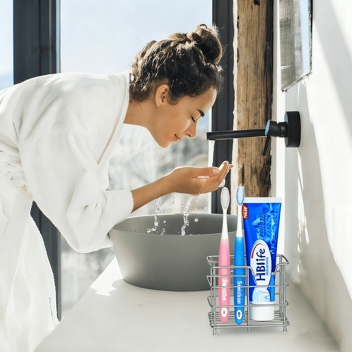 Stainless Steel Bathroom Toothbrush Holder Toothpaste Holder