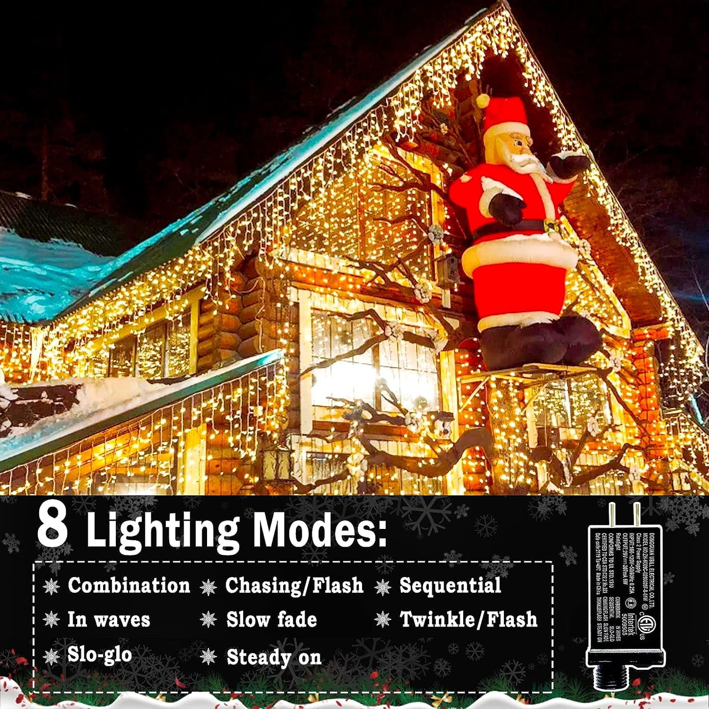 Icicle Christmas Lights Outdoor Decorations, 400 LED 33ft 8 Modes Curtain Fairy String Light with 75 Drops, Warm White