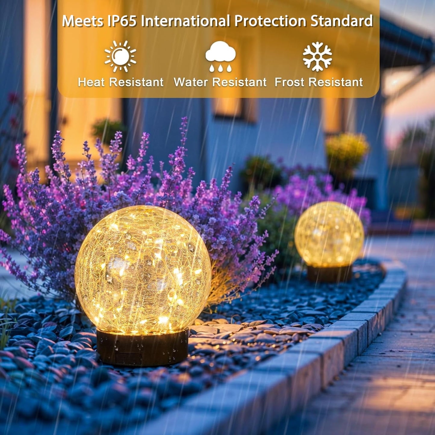 COWIN 4 Pack 3.9'' Solar Globe Lights Outdoor Waterproof,30 LED Cracked Glass Globe Solar Power Ground Lights,Solar Orbs Outside-Outdoor Decorations Patio & Yard Lawn Backyard Decor(Warm White)