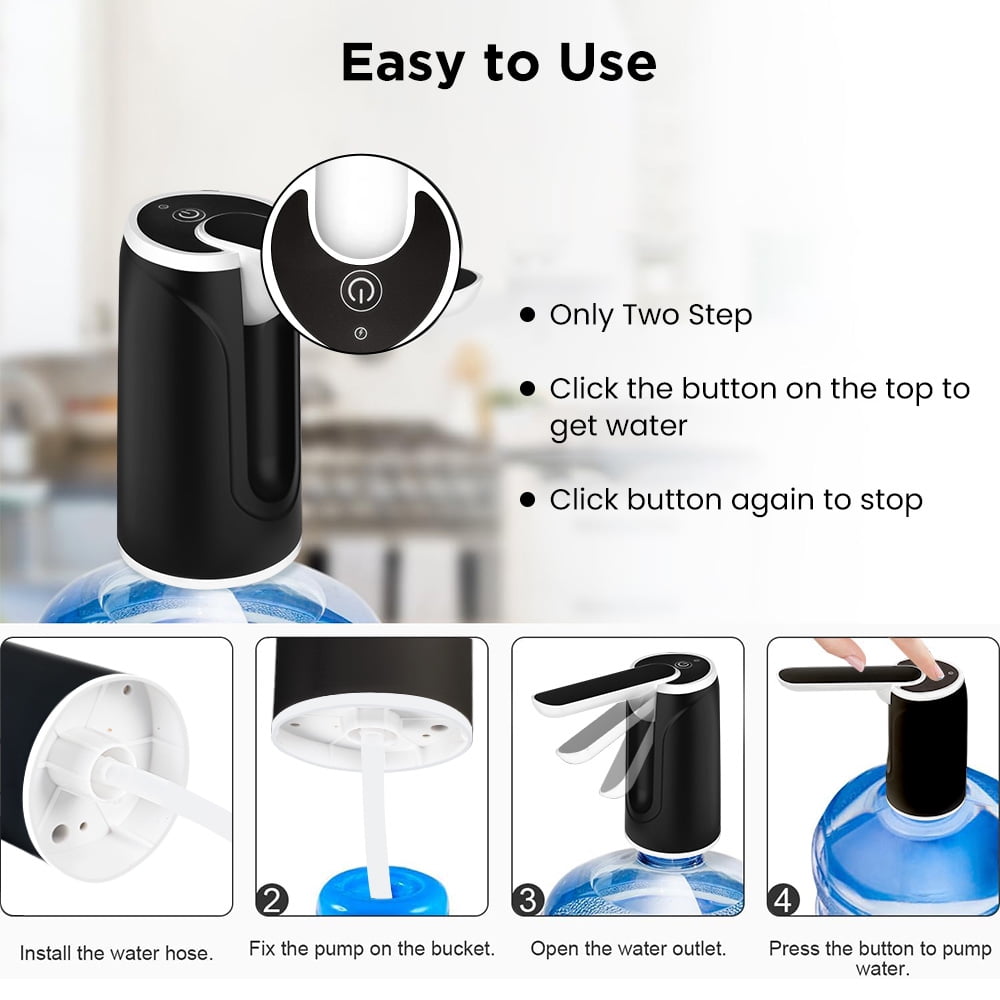 Cowin Water Bottle Dispenser Portable Electric Water Bottle Pump, for Universal 5 Gallon Bottle, for Home Kitchen Office Outdoor Use, Black