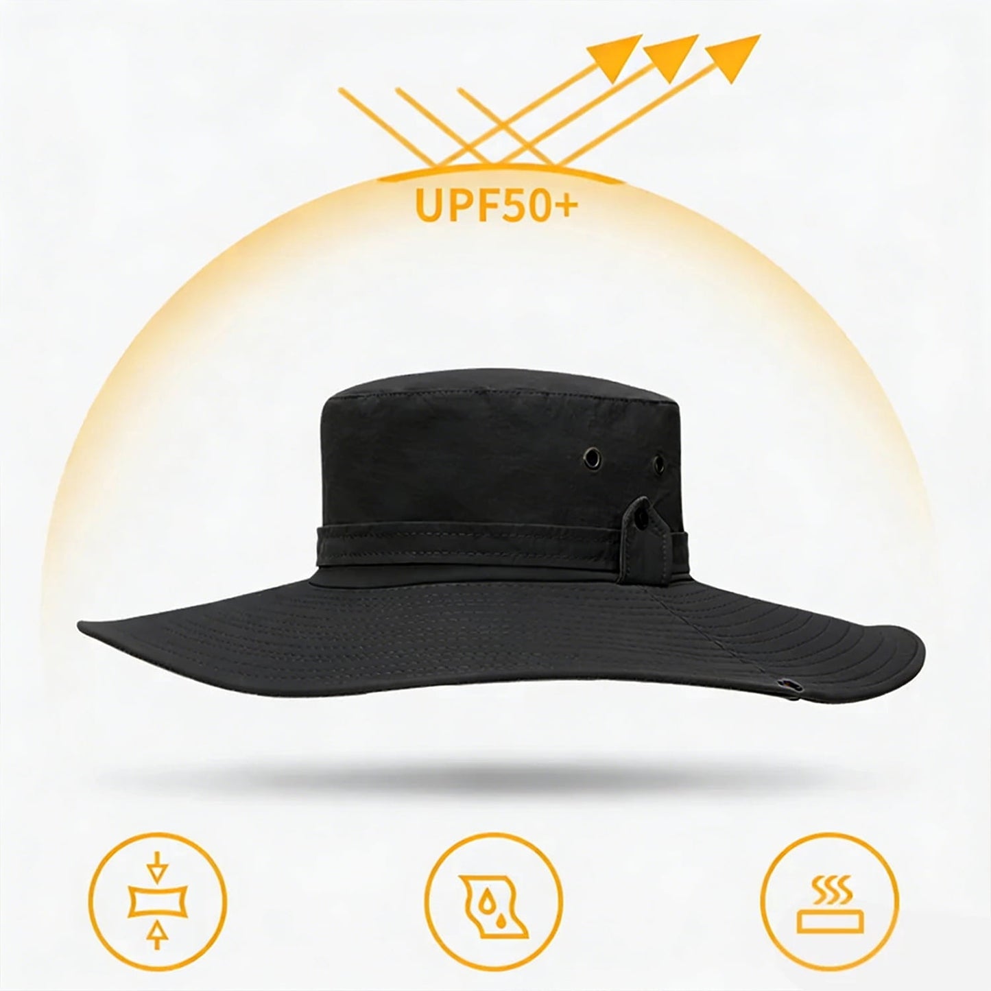 Cowin Sun Hat for Men Sun Protection Wide Brim Bucket Hat Waterproof Breathable Packable Boonie Hat for Fishing Black