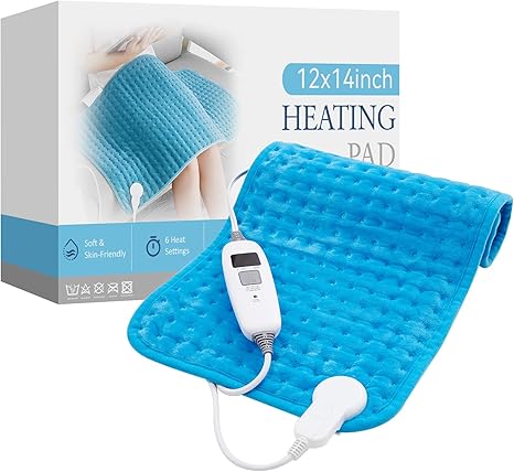 Heating Pad for Back,Neck- 6 Heat Settings,Auto Shut Off for Electric Heating Pad,Machine Washable,Gifts for Women,Blue,12" x 24"