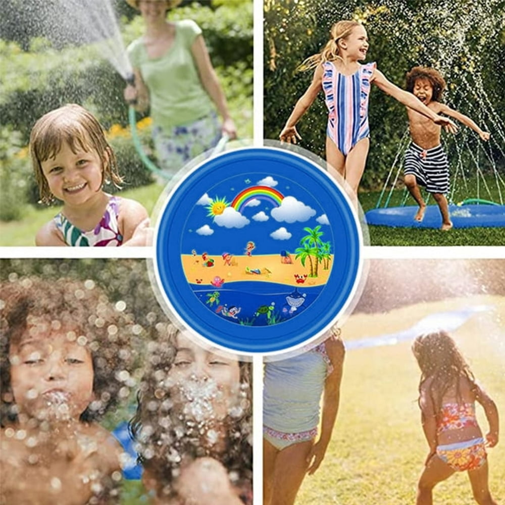 Splash Pad, Sprinkler for Kids and Wading Pool for Learning – Dog Sprinkler Pool, 67’’ Inflatable Water Summer Toys – Outdoor Play Mat for Babies & Toddlers，Blue