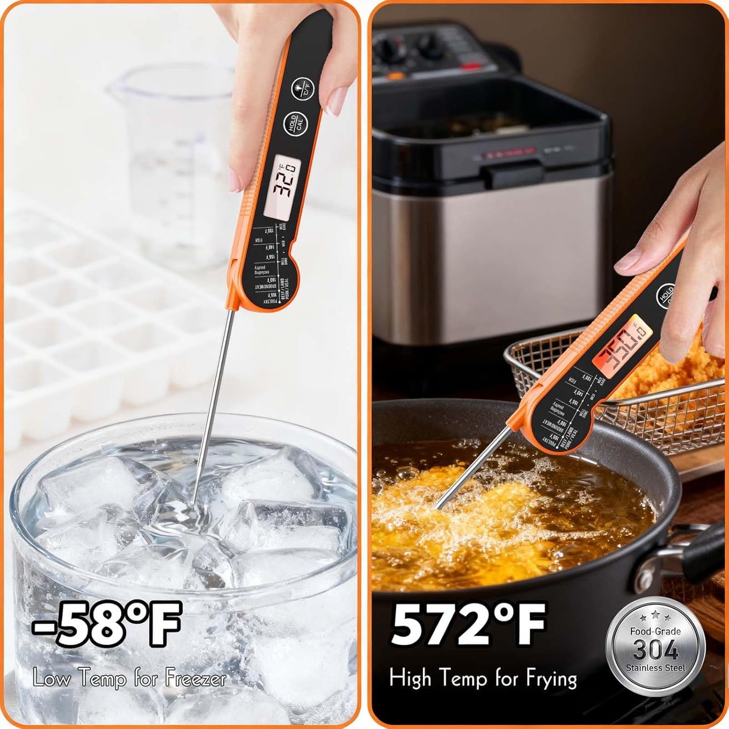 Cowin Meat Thermometer Digital with Food-Grade Stainless Steel Temperature Probe, IP66 Waterproof, Food Thermometer for Cooking Kitchen and Outside BBQ