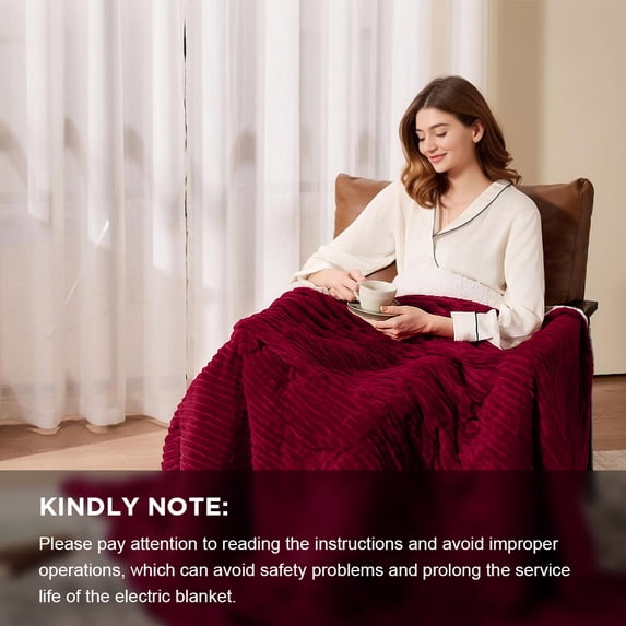Cowin Electric Blanket Full Size, Brushed Flannel+Shu velveteen, 10 Heating Levels and 1-8 Hour Automatic Shutdown, Machine Washable, Red, 72 "x 84"