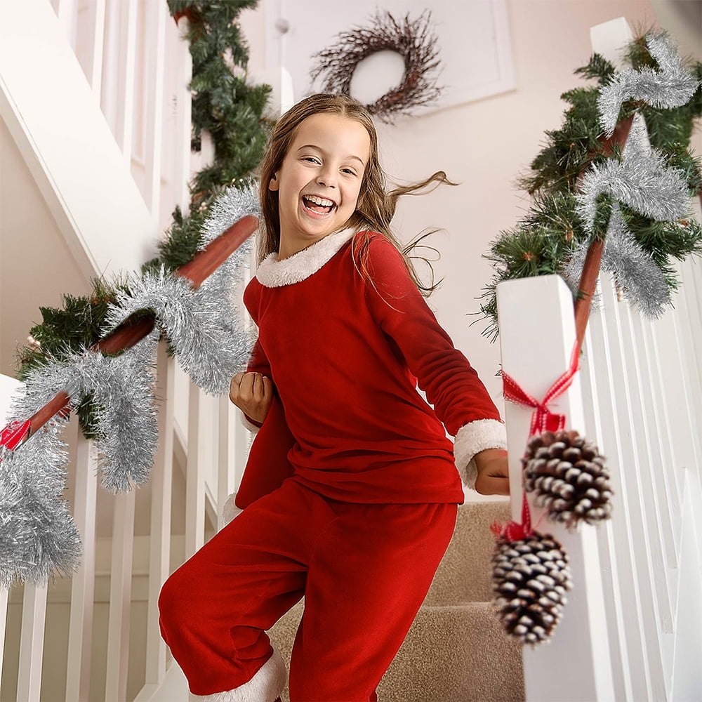 50FT Silver Christmas Tinsel Twist Garland - 2.5" Wide, Shiny Metallic Decor for Indoor & Outdoor Use, Ideal for Xmas Trees, Stairs, Fireplaces & Party Decorations