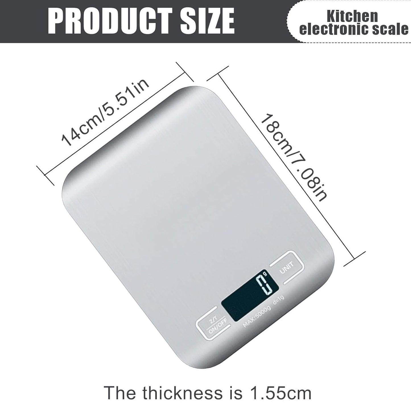 Food Scale Digital Kitchen Scale with 1g/0.05oz Precise Graduation, 5 Units LCD Display Scale for Cooking/Baking in KG, G, oz, ml, and lb, Easy Clean Stainless Steel and Tempered Glass