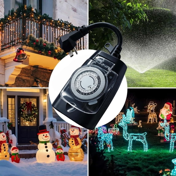 Cowin Outdoor Timer Outlet Waterproof with 30 Minutes Intervals, 24-Hour Mechanical Light Timer with 2 Grounded Outlets for Home & Garden, 15A 1/2HP