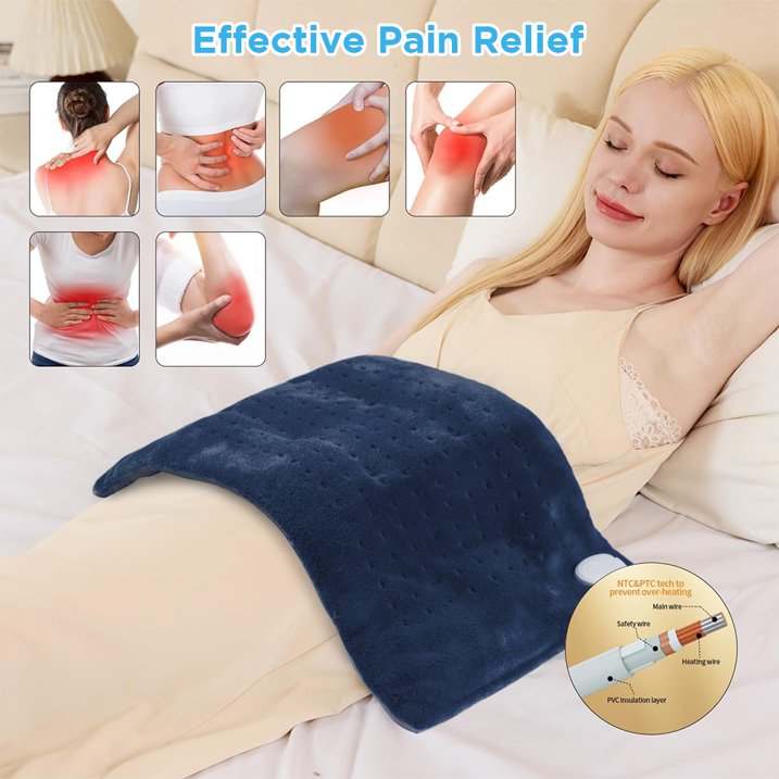 12" x 24" Heating Pad for Back Neck and Shoulder Pain Relief with 3 Heat Settings, Auto Shut Off, Machine Washable, Blue