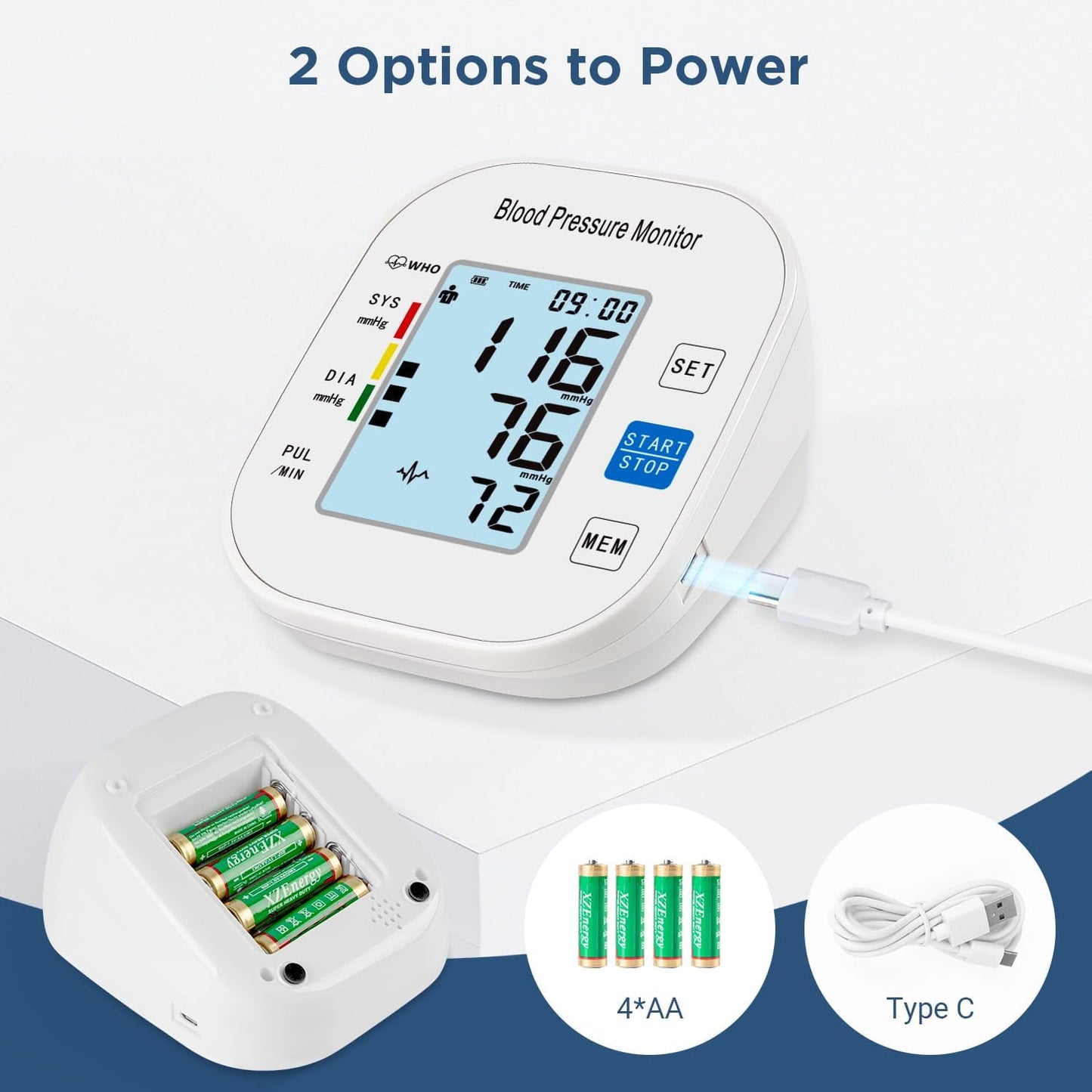 Cowin Blood Pressure Monitor Upper Arm Fit Reno Blood Pressure Cuff 8.7”- 15.7” Monitor Backlight Display HR Detection Digital BP Machine
