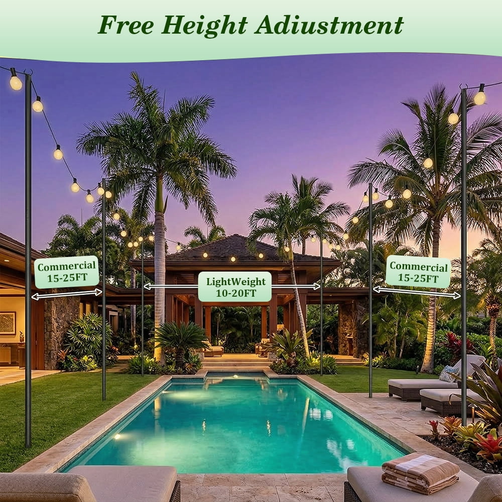 6 Pack String Light Poles,10 Ft Light Poles for Outdoor with Fork,Metal Poles Stand for Patio Deck Backyard