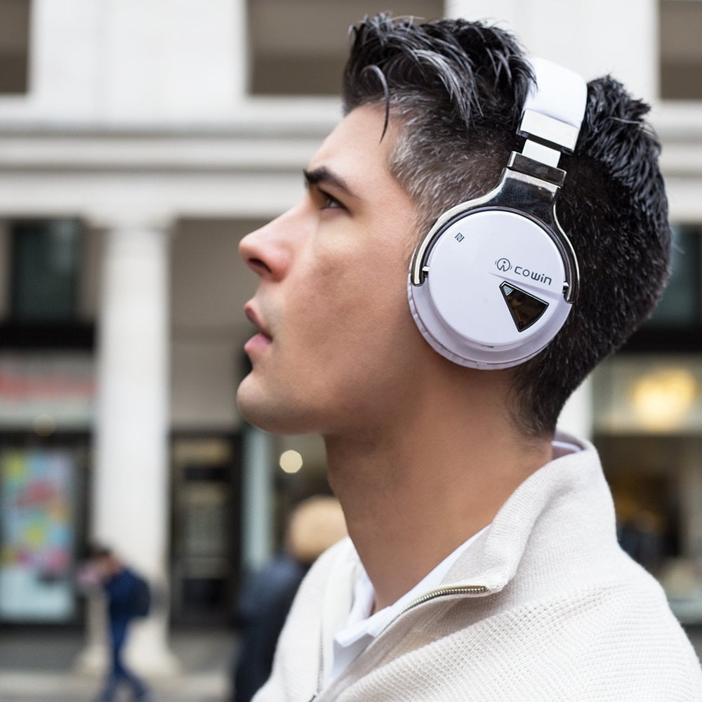COWIN E7 Active Noise Cancelling Headphones Bluetooth Headphones with Mic Deep Bass Wireless Headphones Over Ear(White)