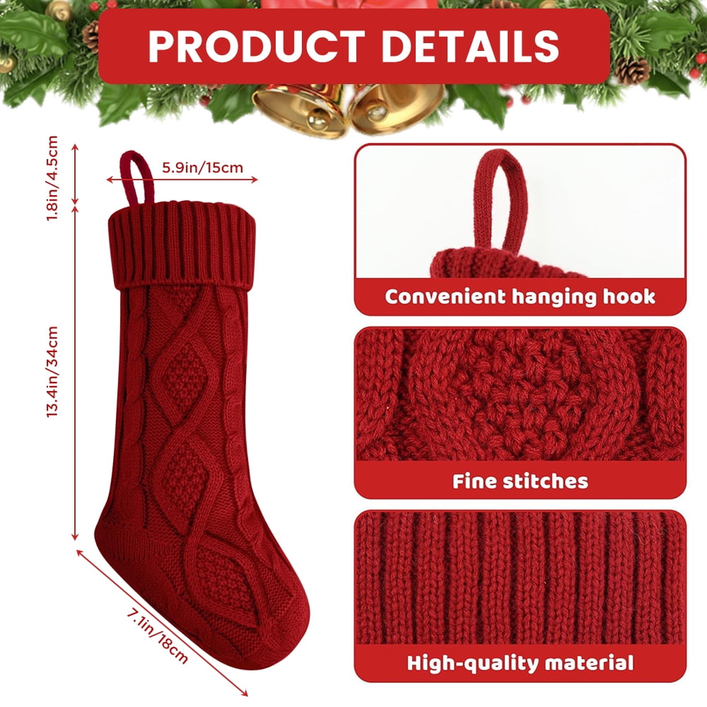 4PACK Christmas Stockings, Knitted Stocking for Holiday Christmas Party Family Decorations (Red White)