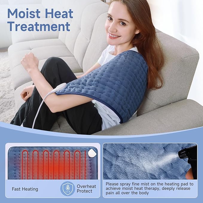 Heating Pads for Back Neck Shoulder Pain, Electric Heating Pad Auto Shut Off, Fast Heat, Large Heating Pad Christmas Gifts for Women Men, Birthday Gifts for Mom Dad (Blue)